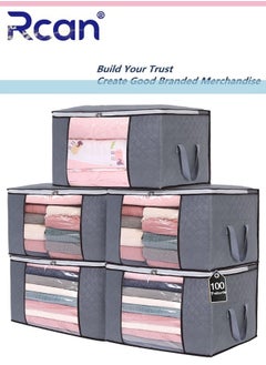 Rcan 5 Pack Clothes Storage Bags 90L Large Capacity Clothing Organizers with Reinforced Handles Thick Breathable Fabric Foldable Underbed Containers for Bedding Comforter Blanket  - Image 1