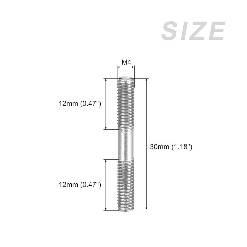 METALLIXITY Double Ended Stud Screws (M4 Thread 30mm Length) 5pcs, 304 Stainless Steel Dual Threaded Rod Bolts - for House Maintenance - Image 2