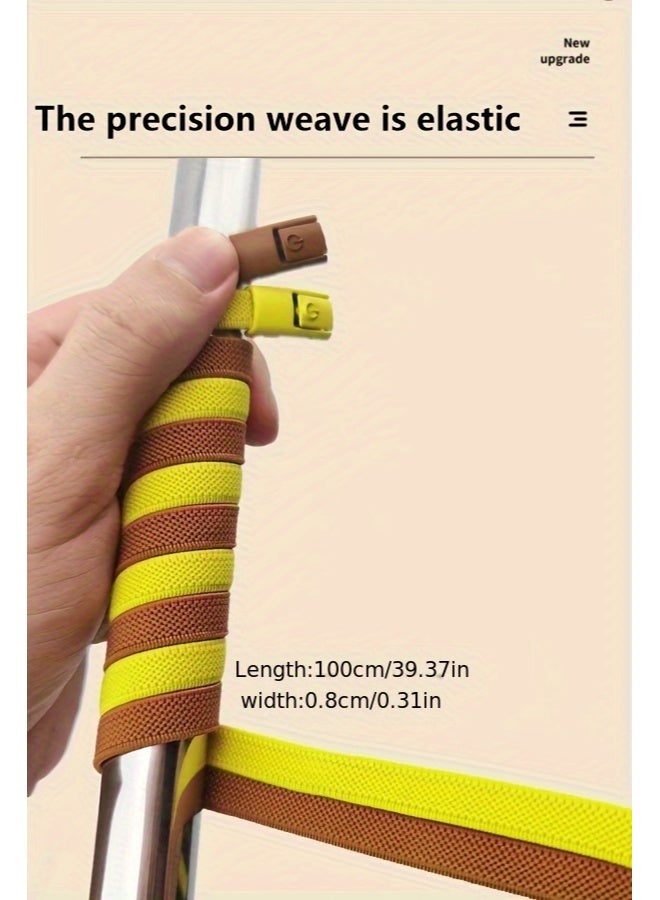 زوج واحد من أربطة الأحذية، 2 شريط مطاطي و2 مشبك، أربطة أحذية مرنة بلون سادة، أربطة أحذية كلاسيكية مناسبة للأحذية الرياضية الكاجوال (بني) - Image 5