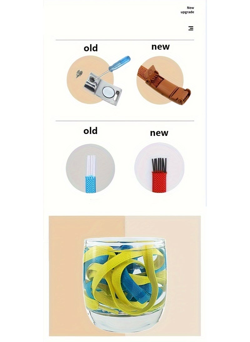 زوج واحد من أربطة الأحذية، 2 شريط مطاطي و2 مشبك، أربطة أحذية مرنة بلون سادة، أربطة أحذية كلاسيكية مناسبة للأحذية الرياضية الكاجوال (بني) - Image 4