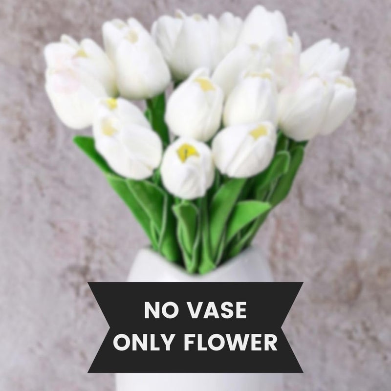 Gogdani 5 Pcs Artificial Tulip Flowers Bunches for Vase Cream34 Cm Home Decoration Items for Living Room Corner Table Top Bedroom Wedding Party Decorative Gift Set Vase Not Included Silk Plain White  - Image 3