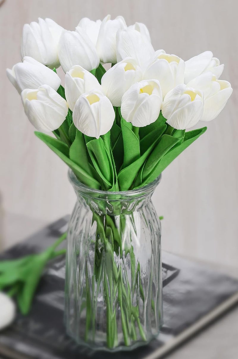 Gogdani 5 Pcs Artificial Tulip Flowers Bunches for Vase Cream34 Cm Home Decoration Items for Living Room Corner Table Top Bedroom Wedding Party Decorative Gift Set Vase Not Included Silk Plain White  - Image 1