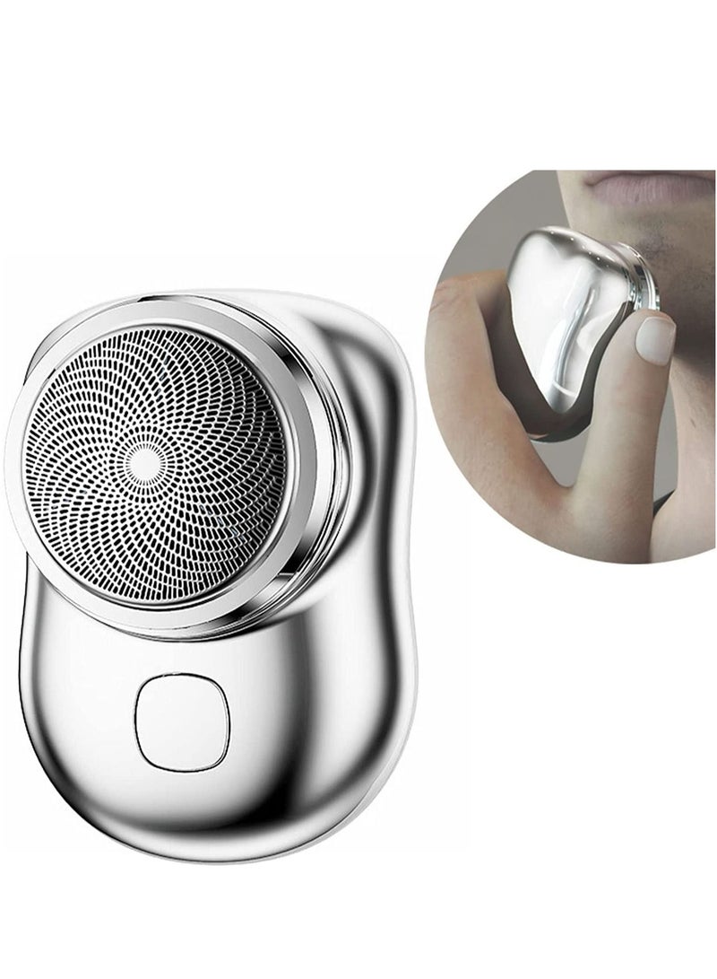 New small shaver miniature brushless electric shaver portable men's home mini beard knife ultra-long endurance automatic shaver upgraded 6-blade portable shaver USB charging (silver) - Image 1