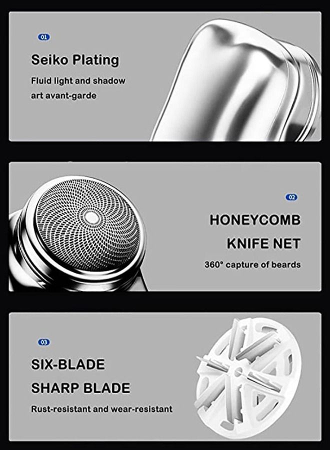 New small shaver miniature brushless electric shaver portable men's home mini beard knife ultra-long endurance automatic shaver upgraded 6-blade portable shaver USB charging (silver) - Image 3