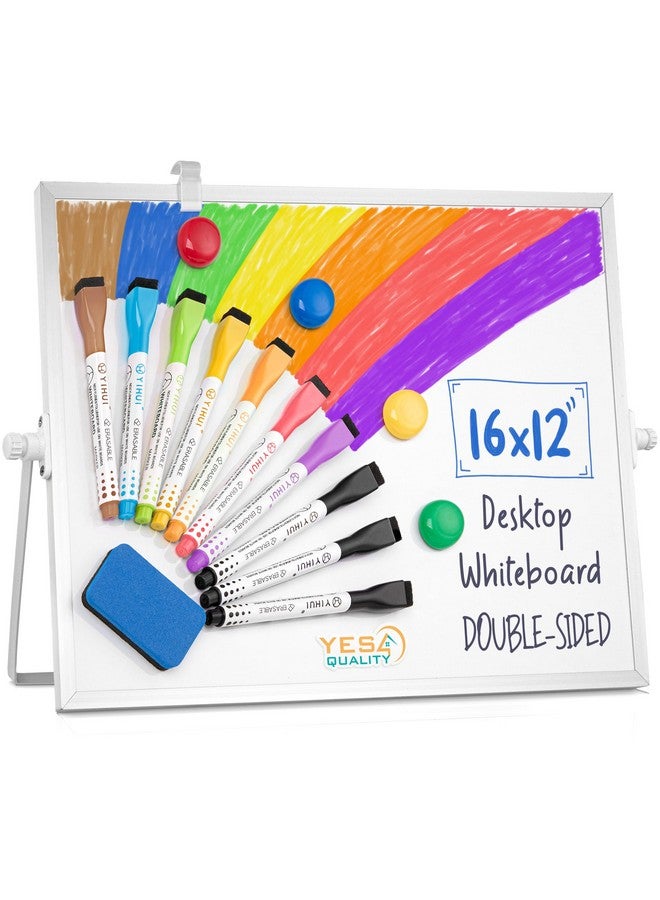 YES4QUALITY Agnetic Whiteboard (16” X 12”) W/Non-Slip Stand, Portable Desktop White Board For Kids W/ 10 Markers, 4 Magnets & 1 Eraser, Double-Sided Writing For Students & Office Use By Yes4Quality - Image 1