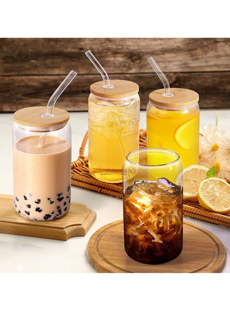 LEDIN Drinking Glasses Can Shaped with Bamboo Lids and Glass Straw 1pcs Set - 16oz (600ml) Coffee Soda Glass Beer Glasses Iced Coffee Glasses Cute Tumbler Cup Heat-Resistant Drink Glass  - Image 2