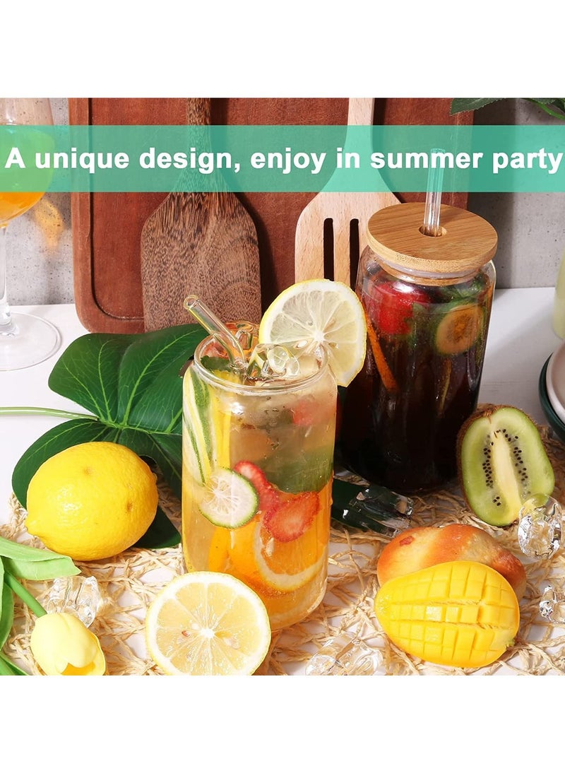 LEDIN Drinking Glasses Can Shaped with Bamboo Lids and Glass Straw 1pcs Set - 16oz (600ml) Coffee Soda Glass Beer Glasses Iced Coffee Glasses Cute Tumbler Cup Heat-Resistant Drink Glass  - Image 4