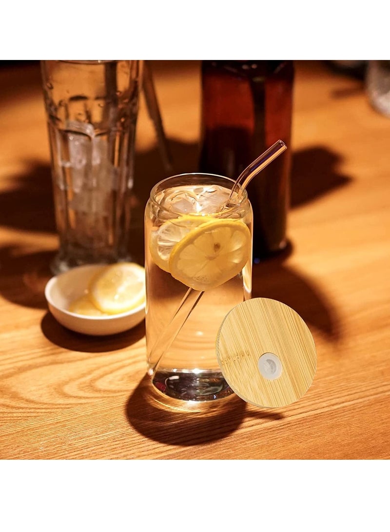 LEDIN Drinking Glasses Can Shaped with Bamboo Lids and Glass Straw 1pcs Set - 16oz (600ml) Coffee Soda Glass Beer Glasses Iced Coffee Glasses Cute Tumbler Cup Heat-Resistant Drink Glass  - Image 5