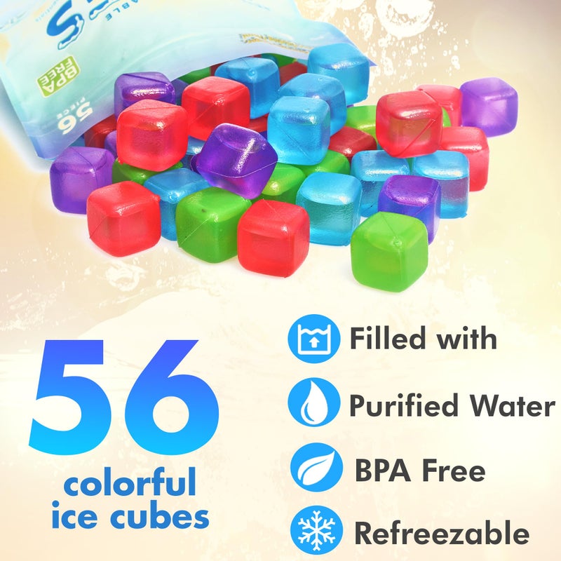 Urban Essentials Reusable Ice Cubes - Quick Freeze Colorful Plastic Square Ice cubes With Resealable Bag Assorted Colors Pack Of 56 - Image 4