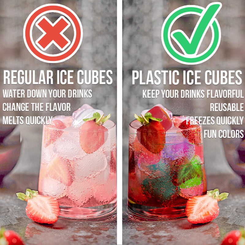 Urban Essentials Reusable Ice Cubes - Quick Freeze Colorful Plastic Square Ice cubes With Resealable Bag Assorted Colors Pack Of 56 - Image 3