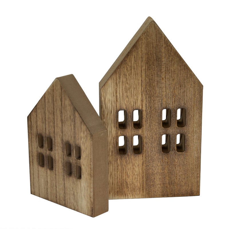 Melostu TFoRibbon House Shaped Wooden Sign Block Farmhouse Home Sign Tiered Tray Decor 2 Pack Brown 