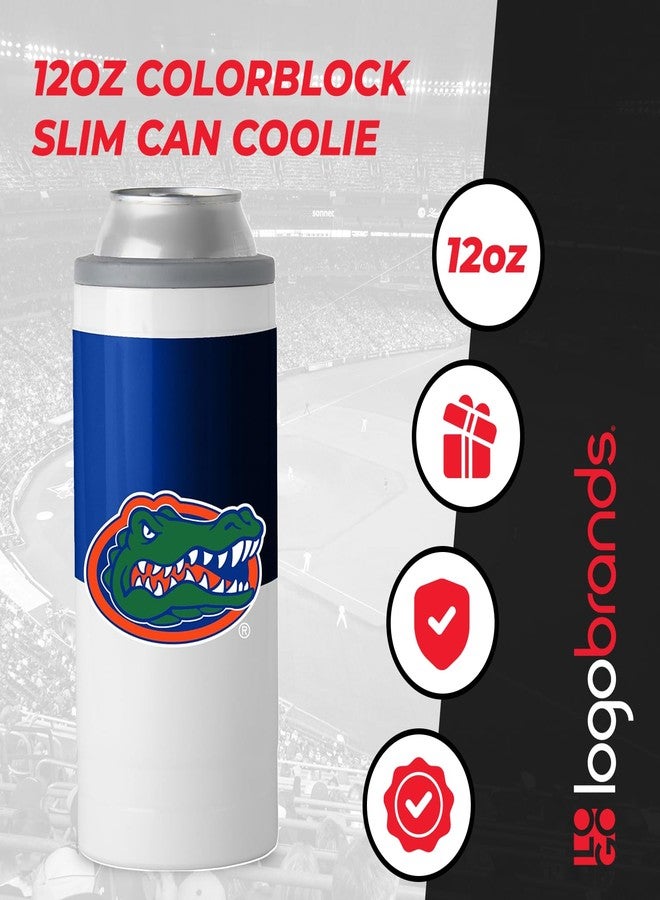 Logo Brands NCAA Florida Gators Colorblock 12oz SlimCan Coolie - Stainless Steel, Double-Wall Insulated, Removable Rim for Cocktail Tumbler Use - Image 2