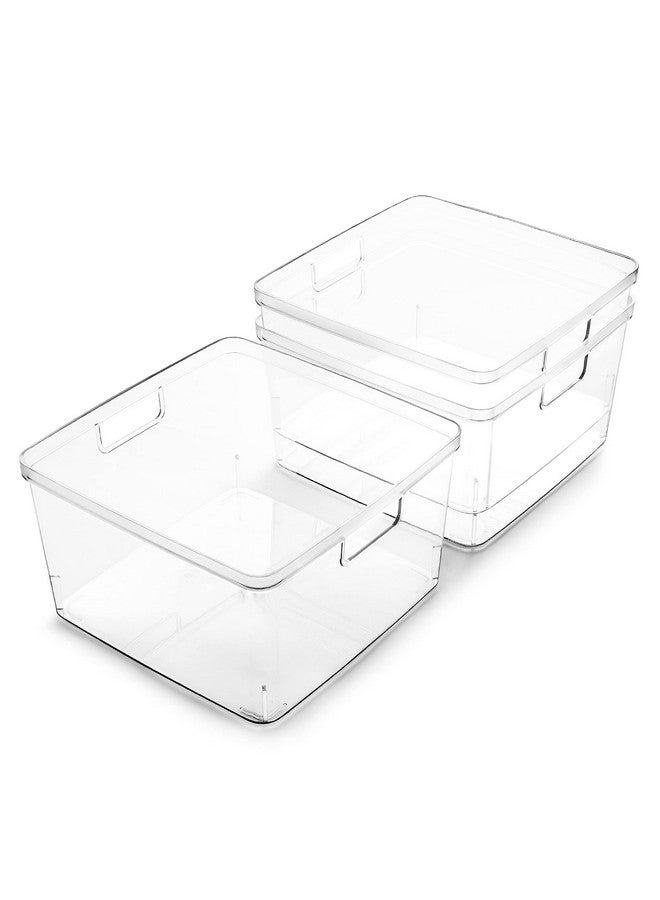 BINO | Plastic Storage Bins, Square - 3 Pack | THE LUCID COLLECTION | Multi-Use Bins | Built-In Handles | BPA-Free | Clear Containers | Fridge Organizer | Pantry & Home Organization - Image 1