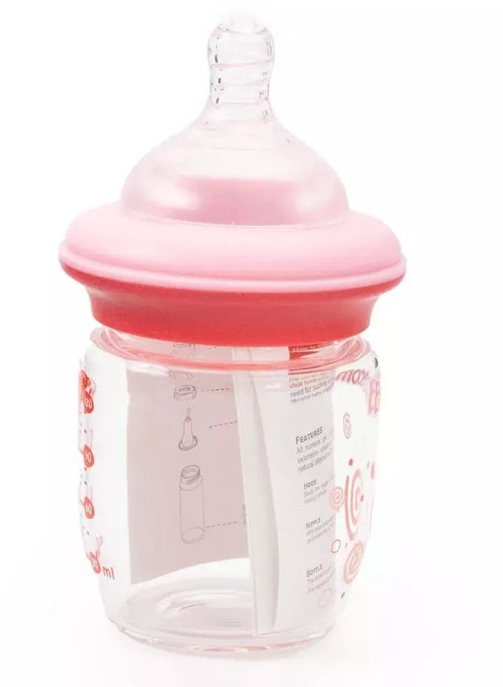 Bebecom Glass Feeding Bottle For Newborns 120ML Pink - Image 1
