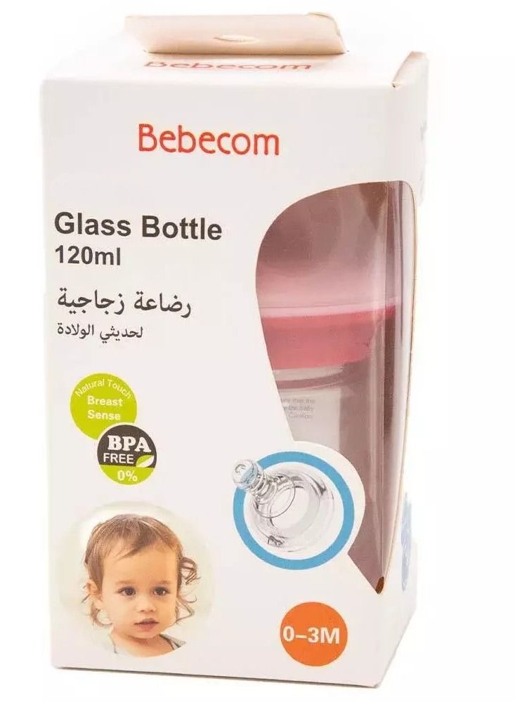 Bebecom Glass Feeding Bottle For Newborns 120ML Pink - Image 2