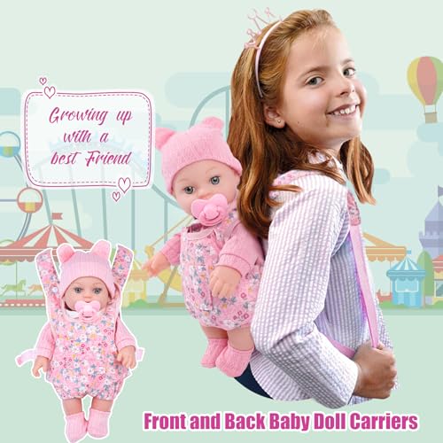 DOTVOSY 12 Baby Doll Set with Clothes and Baby Carrier for Dolls Reborn Baby Doll Accessories Include Feeding Bottles Nipple Toy Stuffs for Kids Age 3 - Image 5