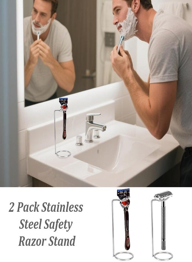 AHANDMAKER 2 Pack Stainless Steel Safety Razor Stand for Razors and Brushes 2x4.8in Heavy Duty Razor Holder Shaving Brush Organizer for Bathroom Travel Fathers Day Christmas Gifts Accessories - Image 5