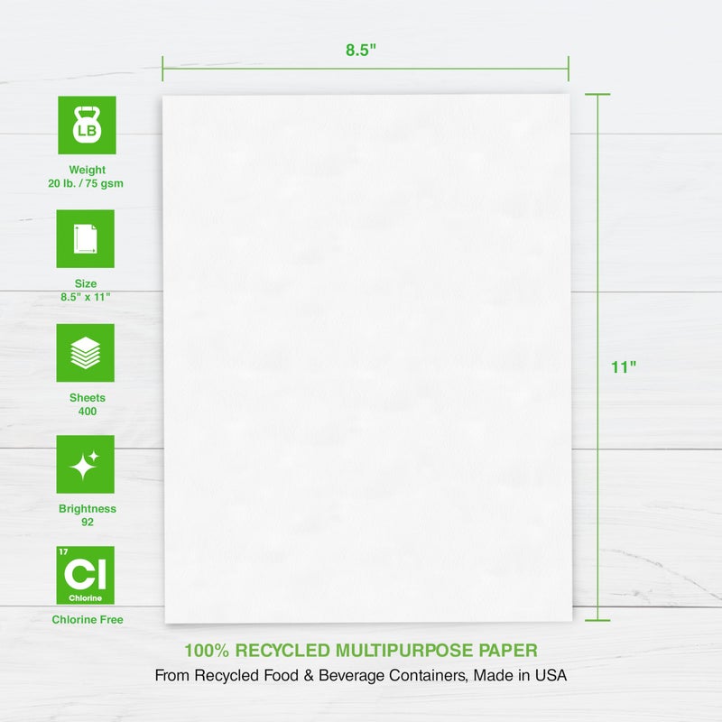 PrintWorks 100% Recycled Printer Paper 8.5" x 11" White - 20 lb Copy & Multipurpose Computer Paper - 6 Packs, 2400 Sheets - Made in the USA - 92 Bright - Printer & Copier Compatible (00018C) - Image 2