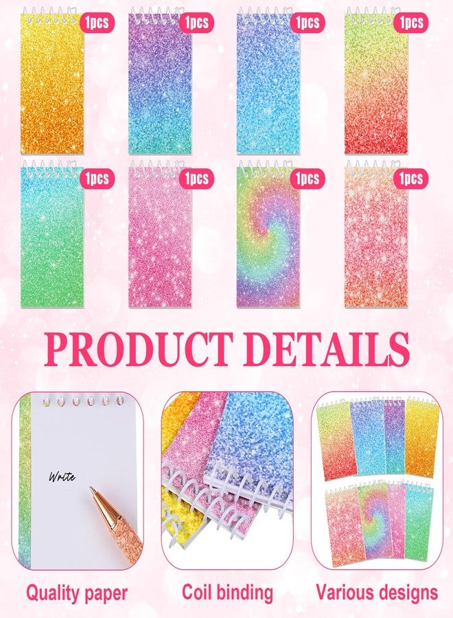 Sherr 32 Pcs Glitter Pens and Notebooks Glitter Pocket Notepad Mini Notebooks for Kids Fancy Pens for Women Colorful Ballpoint Spiral Notepads for Kids Back to School Gifts(Bright Color) - Image 3