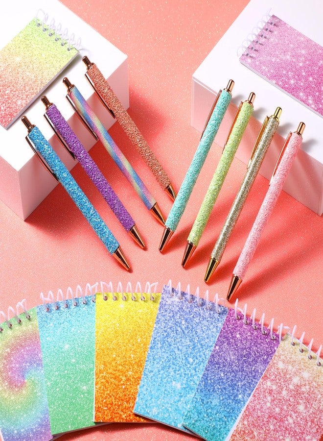 Sherr 32 Pcs Glitter Pens and Notebooks Glitter Pocket Notepad Mini Notebooks for Kids Fancy Pens for Women Colorful Ballpoint Spiral Notepads for Kids Back to School Gifts(Bright Color) - Image 4