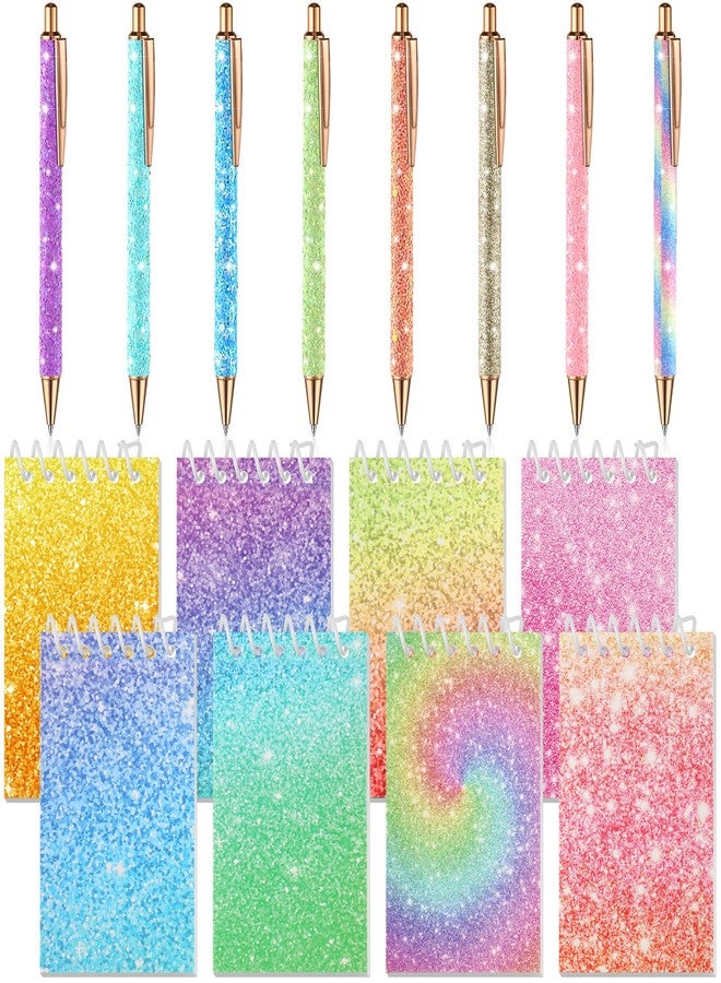Sherr 32 Pcs Glitter Pens and Notebooks Glitter Pocket Notepad Mini Notebooks for Kids Fancy Pens for Women Colorful Ballpoint Spiral Notepads for Kids Back to School Gifts(Bright Color) - Image 1
