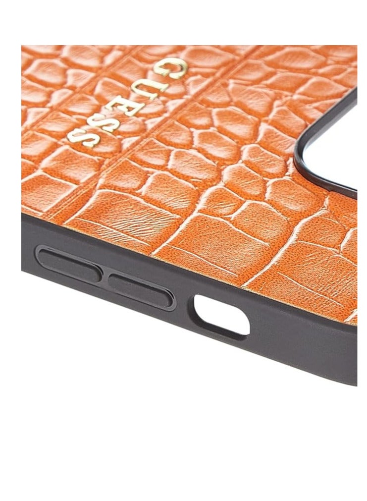 GUESS Guess Pu Leather Croco Case Hot Stamped Lines And Metal Logo For Iphone 13 Pro (6.1") - Orange - Image 2