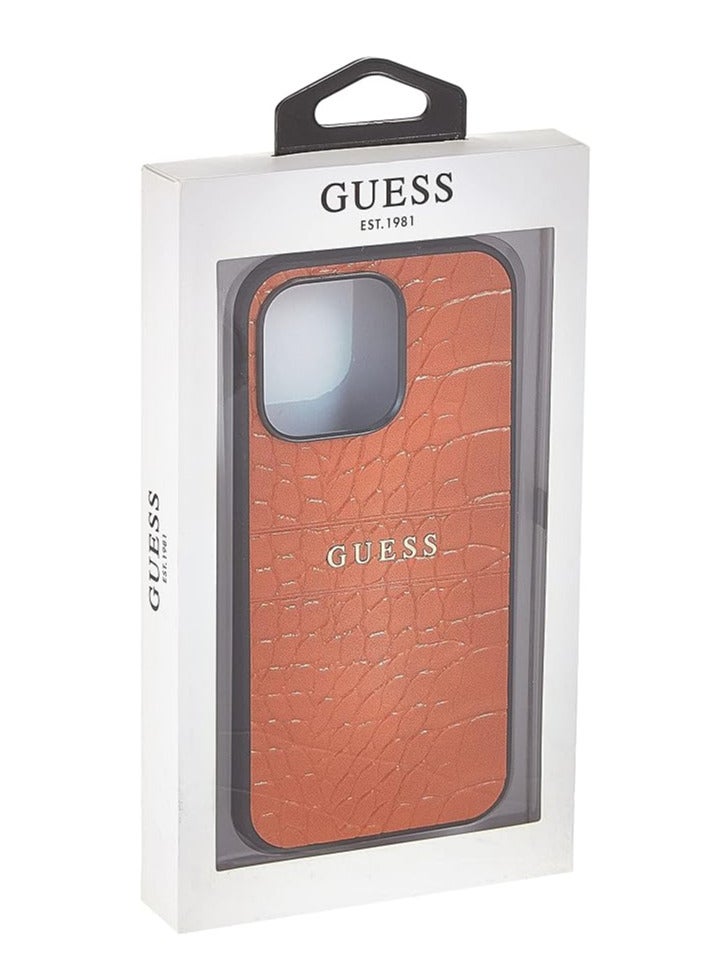 GUESS Guess Pu Leather Croco Case Hot Stamped Lines And Metal Logo For Iphone 13 Pro (6.1") - Orange - Image 3
