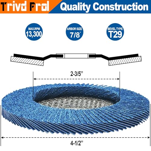 Trivd Frol 40 Pack Flap Discs 4 1/2 for Angle Grinder Sanding Disc - Trivd Frol 40/60/80/120 Grit T29 Flap Disc, 7/8 Inch Zirconia Abrasive Grinding Wheel Disc for Metal, Wood, Stainless Steel Finishing - Image 3
