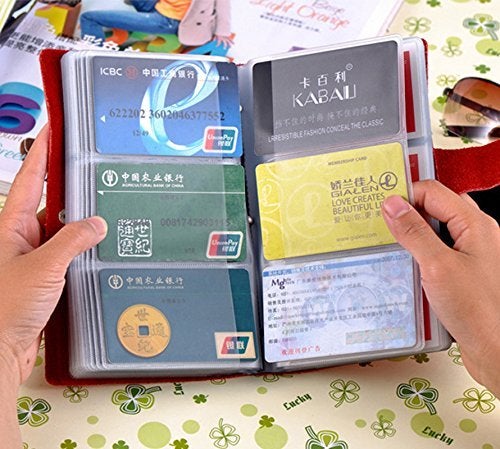 boshiho Leather Credit Card Holder Business Card Case Book Style 90 Count Name ID Card Holder Book (Red) - Image 4