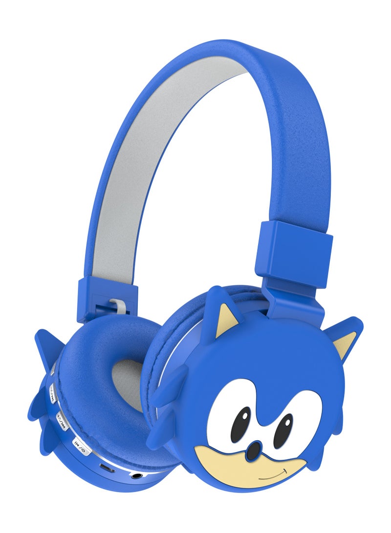 Sonic Wireless Bluetooth Headphones for Kids - High-Resolution Sound, 400mAh Battery, 18 Hours of Playtime, Built-in Microphone, Volume Control, 3.5mm Jack, 40mm Driver, Blue - Image 1