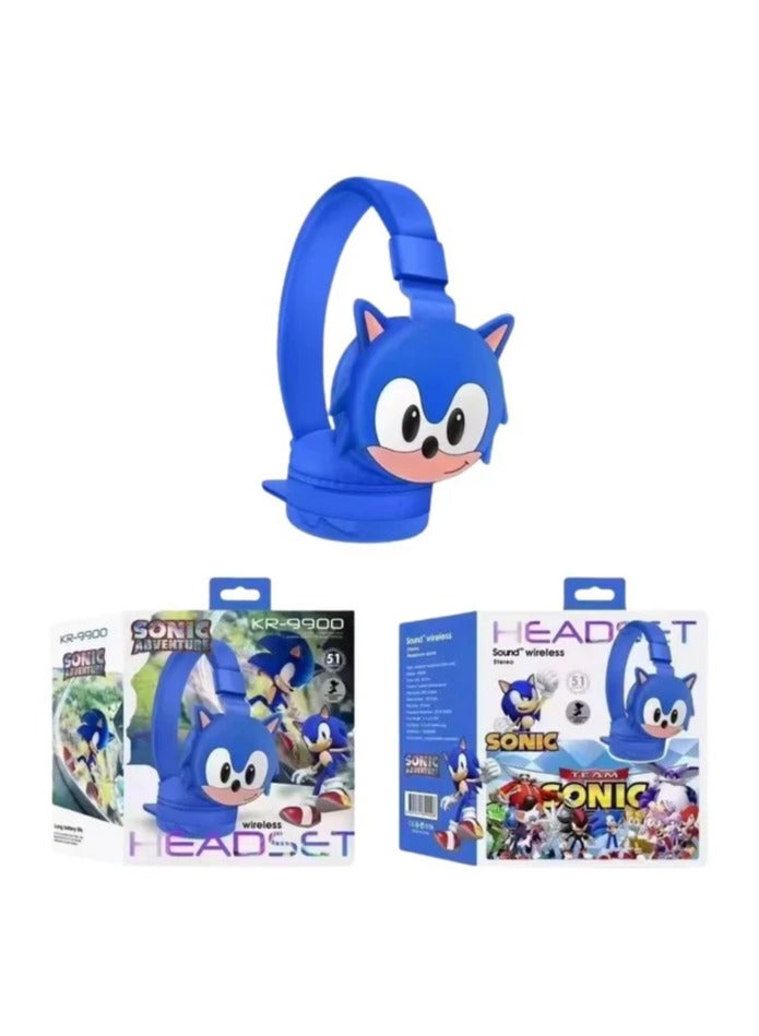 Sonic Wireless Bluetooth Headphones for Kids - High-Resolution Sound, 400mAh Battery, 18 Hours of Playtime, Built-in Microphone, Volume Control, 3.5mm Jack, 40mm Driver, Blue - Image 2