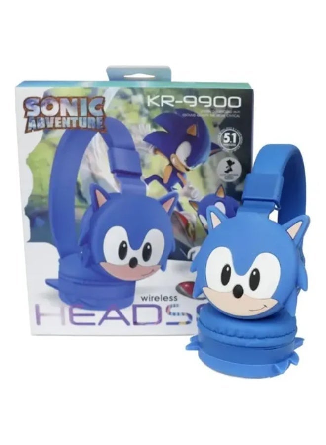 Sonic Wireless Bluetooth Headphones for Kids - High-Resolution Sound, 400mAh Battery, 18 Hours of Playtime, Built-in Microphone, Volume Control, 3.5mm Jack, 40mm Driver, Blue - Image 2