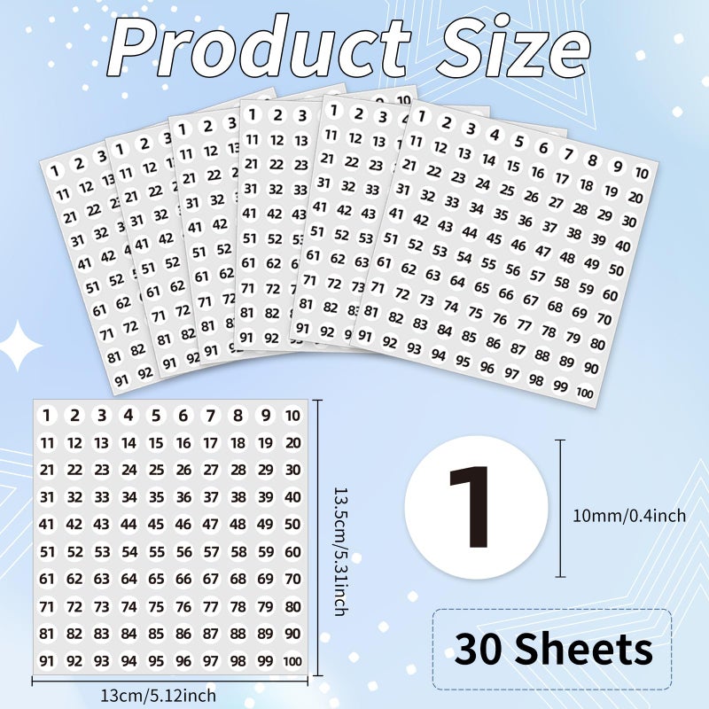 STARLIBOO 1 to 100 Vinyl Consecutive Number Stickers, 0.4 inch Small Round Numbered Stickers, 3000Pcs Vinyl Consecutive Number Labels for Storage, Organizing, Boxes, Indoor and Outdoor (White) - Image 2