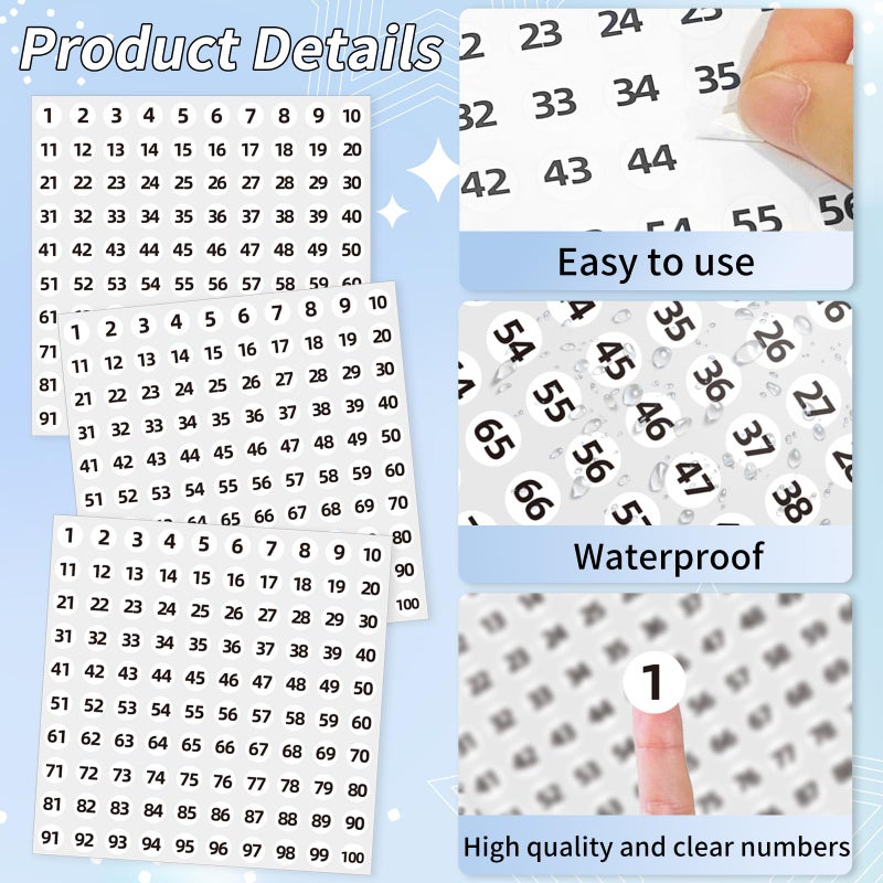 STARLIBOO 1 to 100 Vinyl Consecutive Number Stickers, 0.4 inch Small Round Numbered Stickers, 3000Pcs Vinyl Consecutive Number Labels for Storage, Organizing, Boxes, Indoor and Outdoor (White) - Image 3