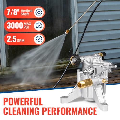 YAMATIC مضخة غسالة ضغط عمودية YAMATIC بعمود 7/8" 3000 PSI @ 2.5 GPM بديل لمضخة غسالة الضغط، متوافقة مع GCV160، GCV190، هوملايت، ترويبلت، ريوبي، مدخل/مخرج خلفي - Image 2