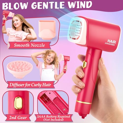 TUZT Hair Salon Toys for Girls Little Stylist Deluxe Carry Case Play Set with Real Function Lights Sounds Electric Makeup Mirror Flat Iron and Hairdryer Birthday Gifts for Kids Girls 3 4 5 6 - Image 5