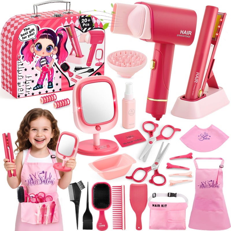 TUZT Hair Salon Toys for Girls Little Stylist Deluxe Carry Case Play Set with Real Function Lights Sounds Electric Makeup Mirror Flat Iron and Hairdryer Birthday Gifts for Kids Girls 3 4 5 6 - Image 3