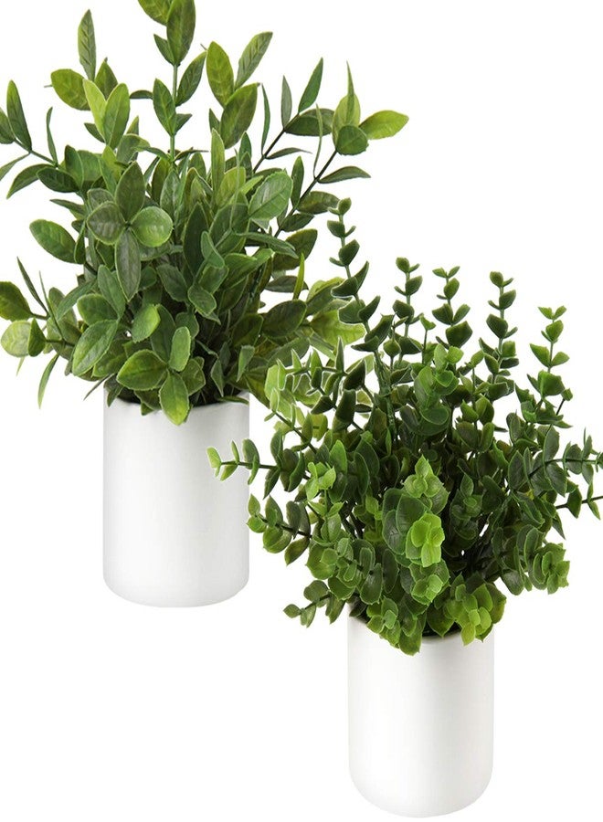 Briful Mini Fake Plants Set of 2 Small Faux Plant Eucalyptus Rosemary Greenery Potted Plants Artificial Decor for Home Table Office Room Desk Bathroom Shelf Kitchen Farmhouse Mantel Decoration - Image 1
