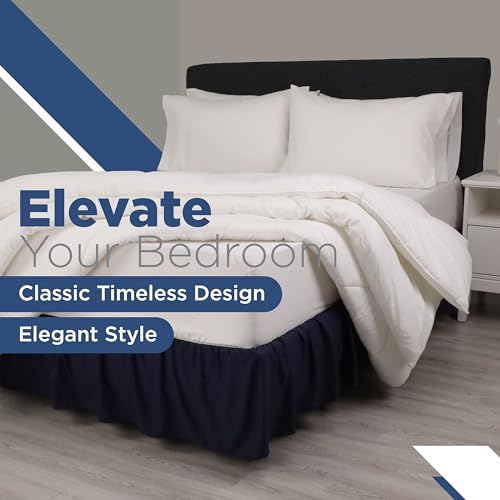 Martex King Ruffle Bed Skirt | Easy Fit Bed Skirts | Microfiber Bed Skirt | 15 Inch Drop | Hotel Quality Bedskirt | Navy - Image 2