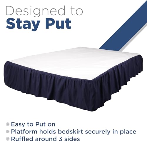 Martex King Ruffle Bed Skirt | Easy Fit Bed Skirts | Microfiber Bed Skirt | 15 Inch Drop | Hotel Quality Bedskirt | Navy - Image 5