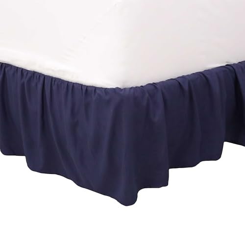 Martex King Ruffle Bed Skirt | Easy Fit Bed Skirts | Microfiber Bed Skirt | 15 Inch Drop | Hotel Quality Bedskirt | Navy - Image 1