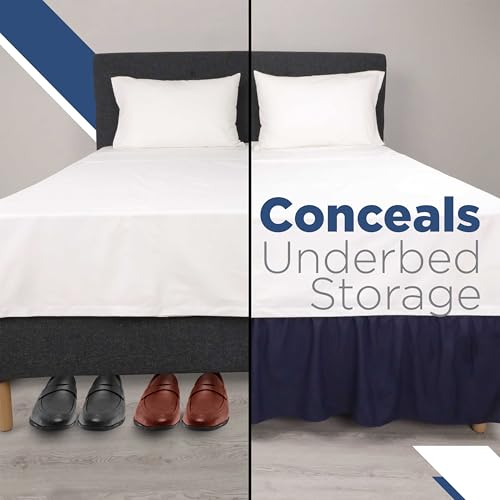 Martex King Ruffle Bed Skirt | Easy Fit Bed Skirts | Microfiber Bed Skirt | 15 Inch Drop | Hotel Quality Bedskirt | Navy - Image 4