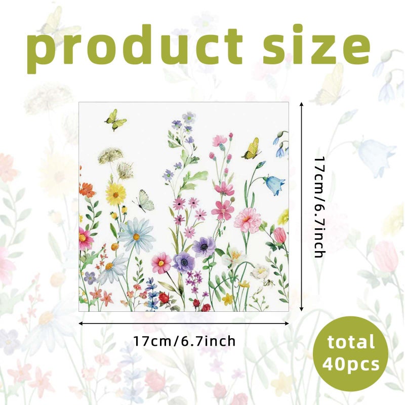 Wedding Napkins 16.5x16.5 Cm Elegant Floral Motifs - High Absorbency Paper Napkins for Wedding Receptions Party Baby Showers Garden Events - Image 2