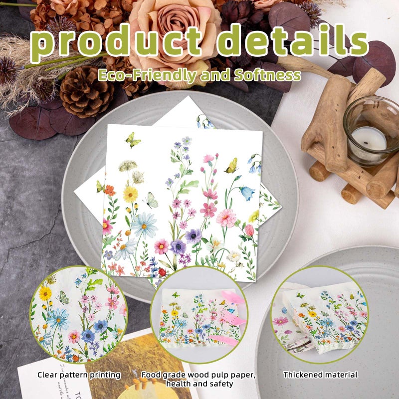 Wedding Napkins 16.5x16.5 Cm Elegant Floral Motifs - High Absorbency Paper Napkins for Wedding Receptions Party Baby Showers Garden Events - Image 3