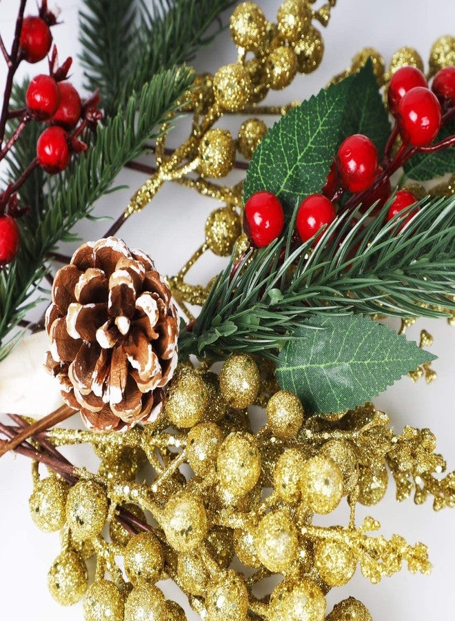Big Box Golden 3 Bunch Beery Artificial Berry Stems Christmas Glitter Berries Artificial Fruit Berry Holly Flower Branch Picks Home Holiday Wedding Party DIY Christmas Tree Crafts Decor Golden - Image 3