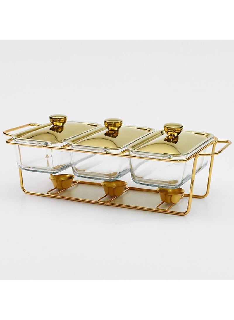 جورونب طقم بوفيه أطباق تسخين، طبق خبز زجاجي 3 في 1، طقم بوفيه تدفئة مستطيل، مع وعاء زجاجي وغطاء، حامل، أدوات تدفئة طعام للمطاعم، للحفلات والمناسبات وحفلات الزفاف والنزهات الخارجية - Image 1