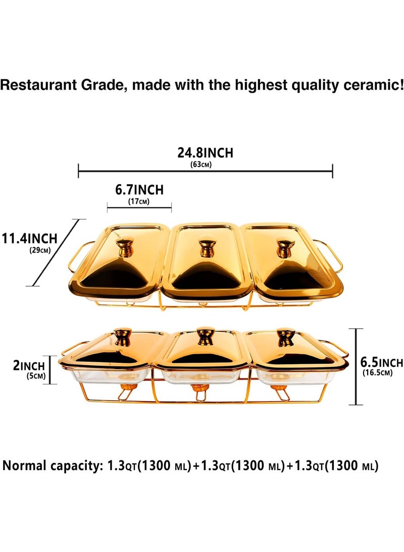 جورونب طقم بوفيه أطباق تسخين، طبق خبز زجاجي 3 في 1، طقم بوفيه تدفئة مستطيل، مع وعاء زجاجي وغطاء، حامل، أدوات تدفئة طعام للمطاعم، للحفلات والمناسبات وحفلات الزفاف والنزهات الخارجية - Image 4