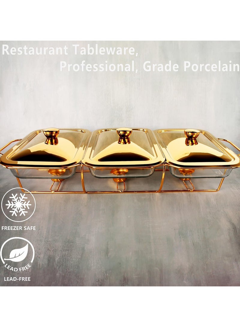 جورونب طقم بوفيه أطباق تسخين، طبق خبز زجاجي 3 في 1، طقم بوفيه تدفئة مستطيل، مع وعاء زجاجي وغطاء، حامل، أدوات تدفئة طعام للمطاعم، للحفلات والمناسبات وحفلات الزفاف والنزهات الخارجية - Image 5