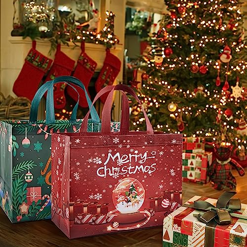 YANGTE 8 Pack Christmas Gift Bags with Handles, Large Non-Woven Tote Bags for Wrapping Xmas Party Favors, 12.8"x9.8"x6.7 - Image 2
