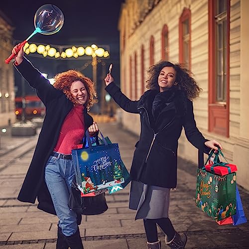 YANGTE 8 Pack Christmas Gift Bags with Handles, Large Non-Woven Tote Bags for Wrapping Xmas Party Favors, 12.8"x9.8"x6.7 - Image 3